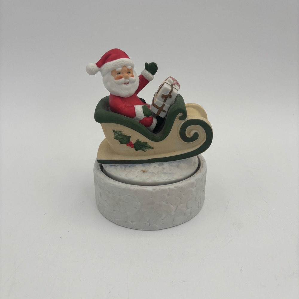 Mann Santa Sleigh Music Box Multicolor Vintage Christmas Decor Made in Japan